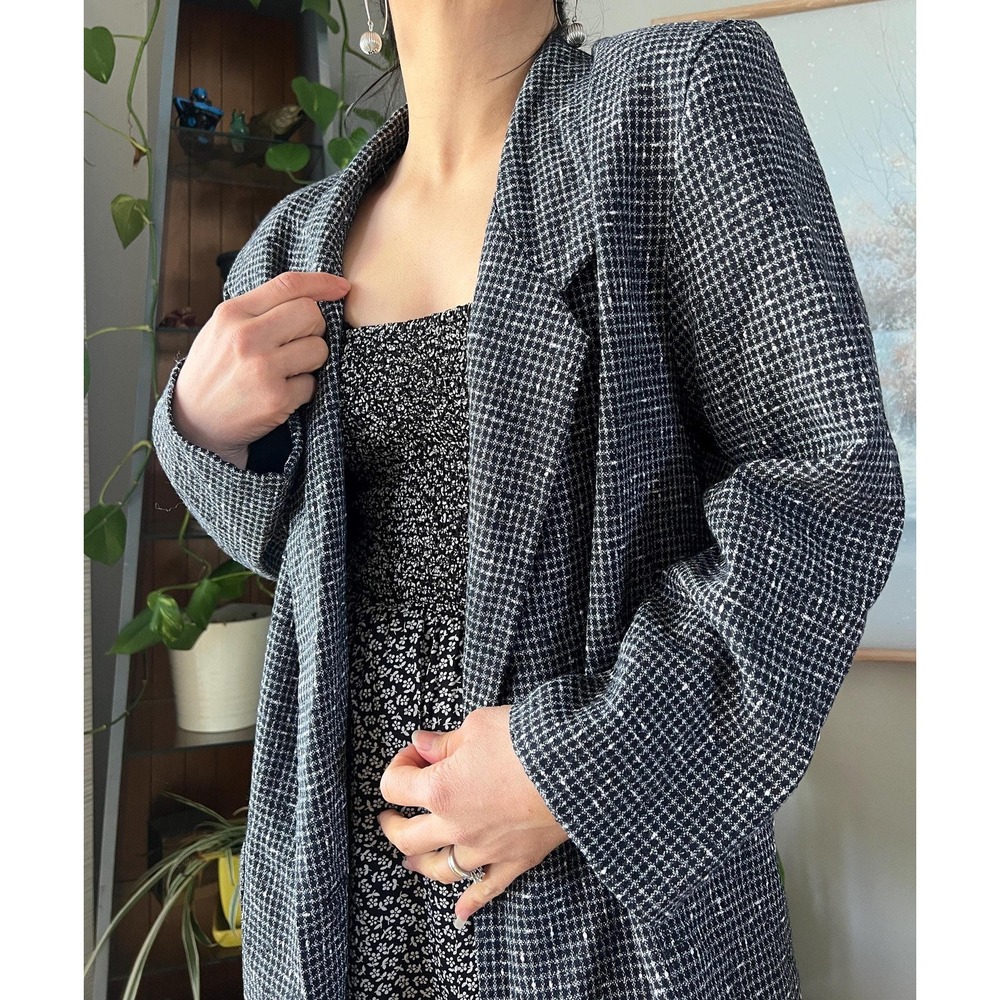 Vintage Blazer Black White Check Jacket Oversized 90s Minimalist Medium 8